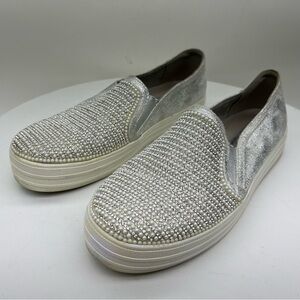 Sketchers Loafers Sneakers Double Up Shiny Dancer Slip On Memory Foam Silver 7.5